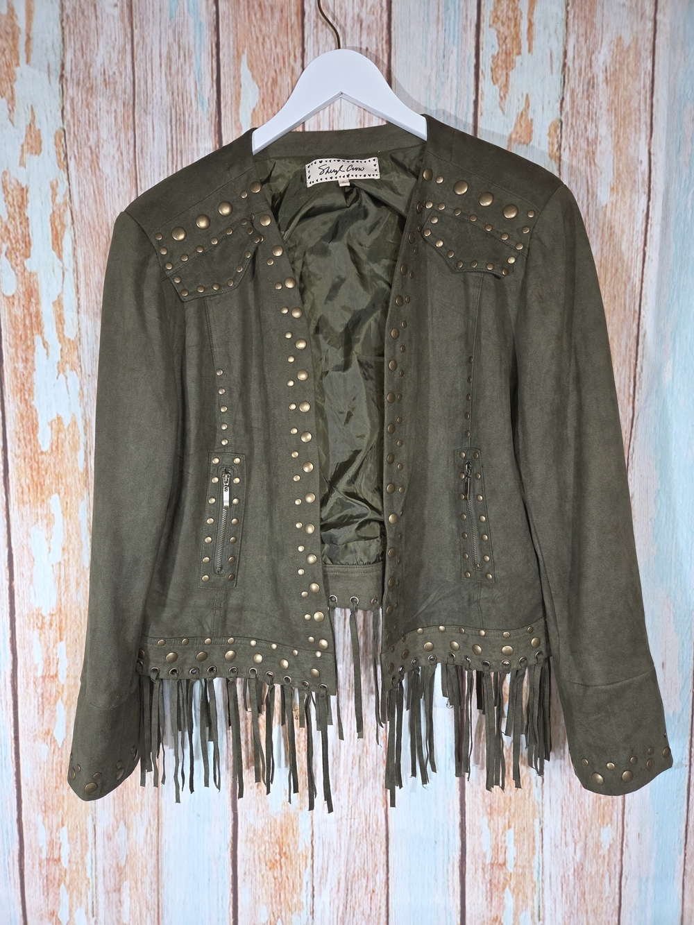 Sheryl Crow Green Studded Tasseled Cover Jacket Sz XL Western Rock Hippie